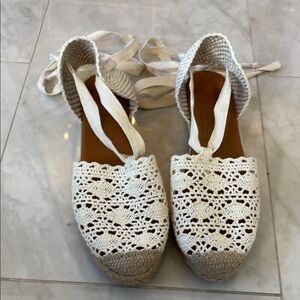 White Crochet Espadrille Shoes with Ankle Straps